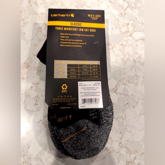 NWT Carhartt Men’s large - Black and Gray Classic Force Mid weight Low Cut Socks - Picture 10 of 11